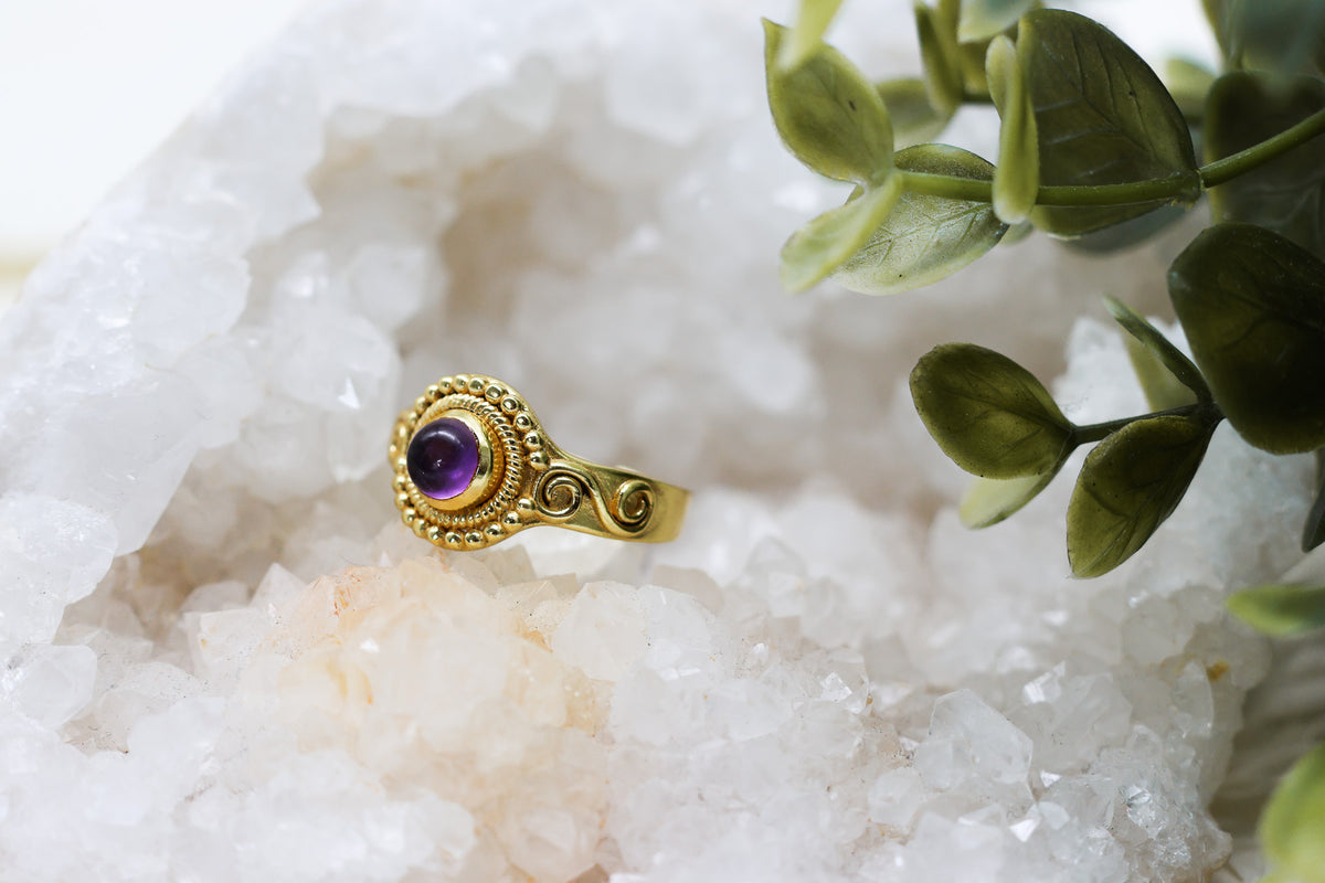 Sonnenstein - Amethyst Boho Ring | Gold & Silber | Größenverstellbar