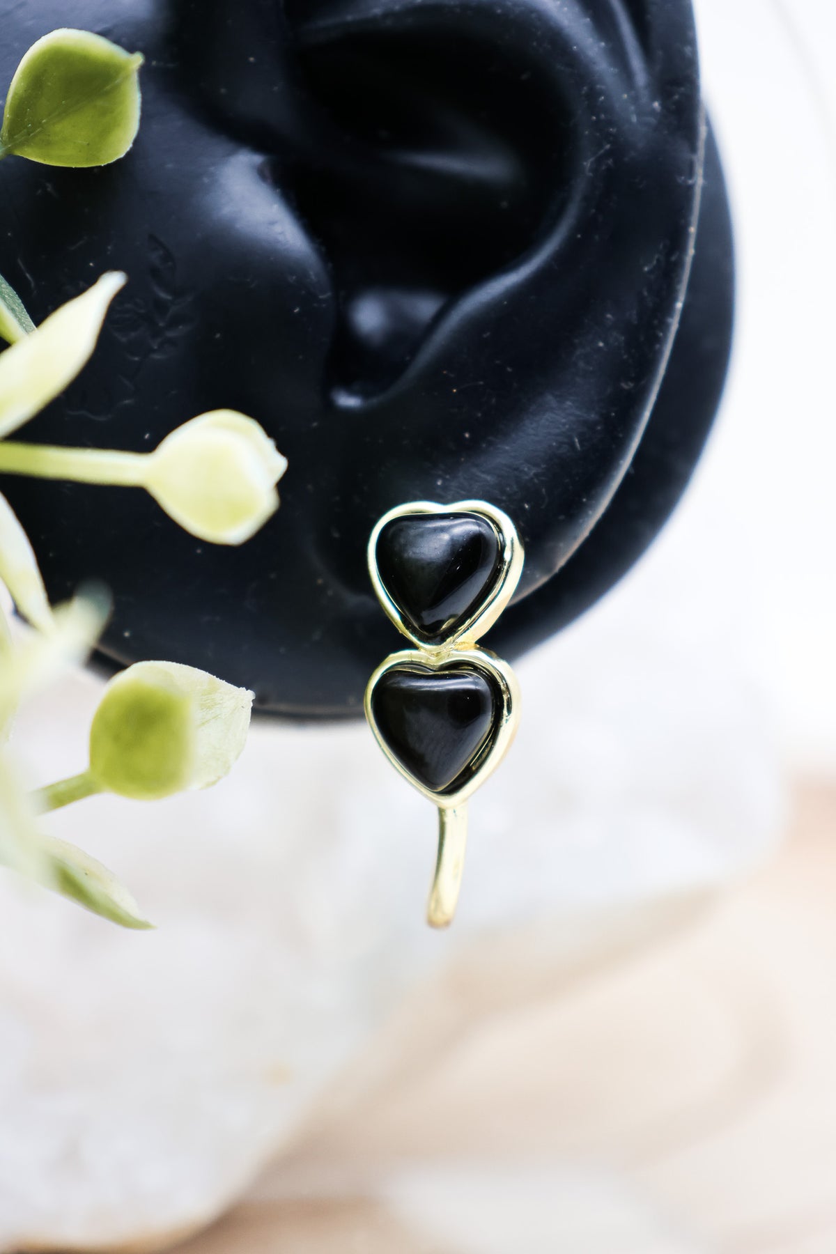 Baby Witch Herz Obsidian & Bergkristall Ohrstecker | Gold & Silber | Edelstahl