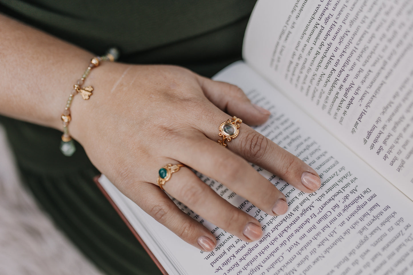 Armband "Campus Floridus" | Peridot, Prehnit & Mondstein | Silber & Gold | Edelstahl