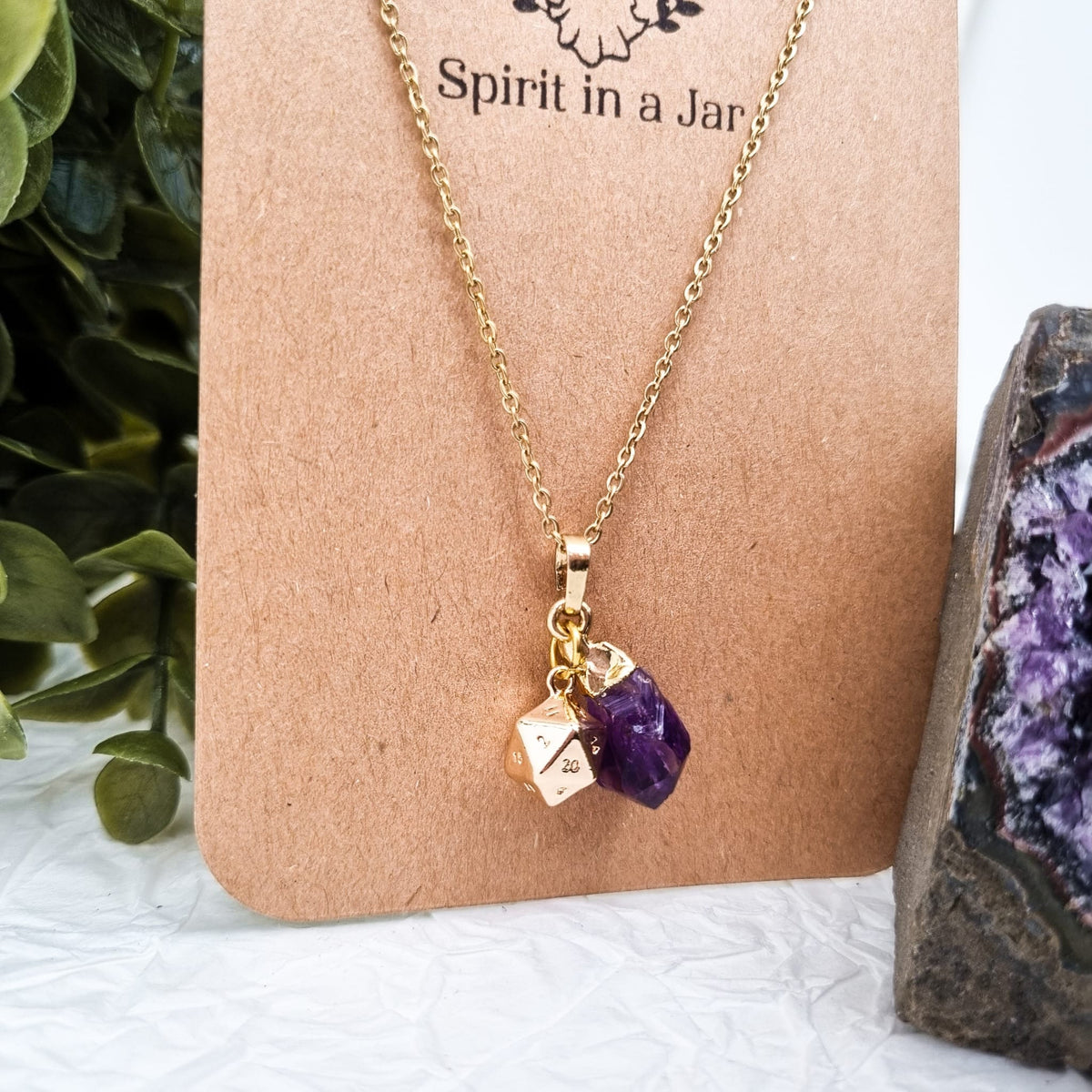 Schliche Dungeons and Dragons Kette mit Amethyst | Gold und SILBER | Edelstahl