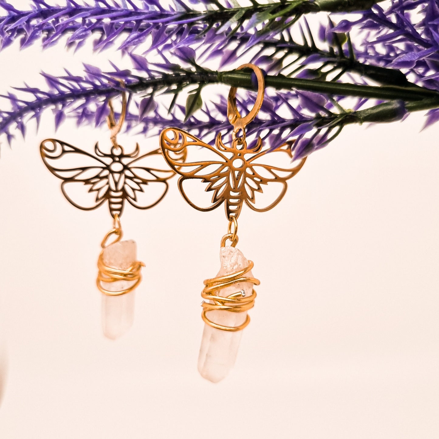 Schmetterling Ohrringe | Edelstahl | Bergkristall Anhänger