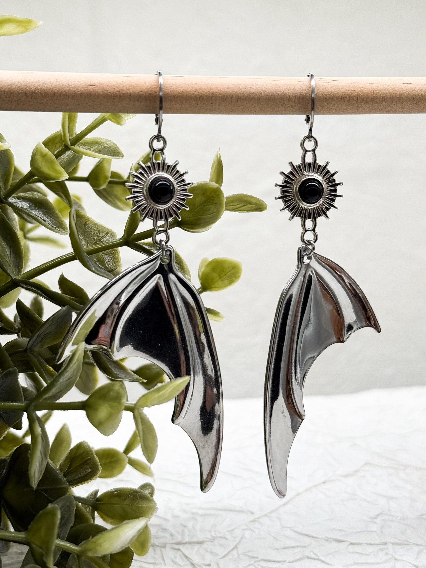 Magical Bat wings Obsidian Ohrringe | Gold & Silber | Edelstahl
