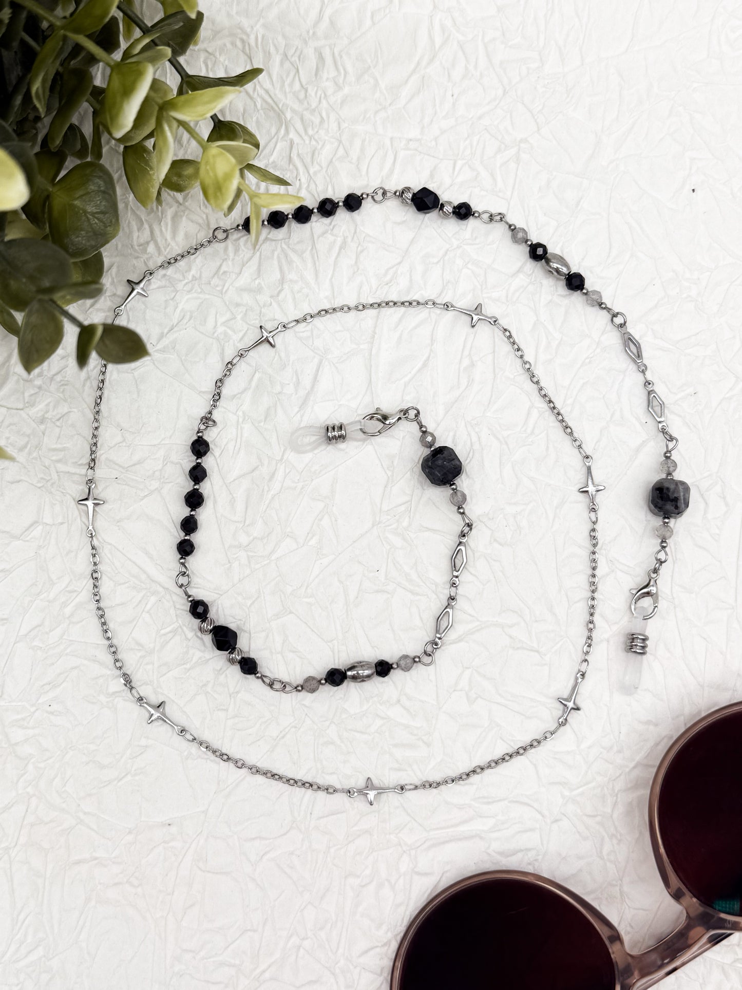 Brillenkette Dark Reputation mit Obsidian & Labradorit | Gold & Silber | Edelstahl