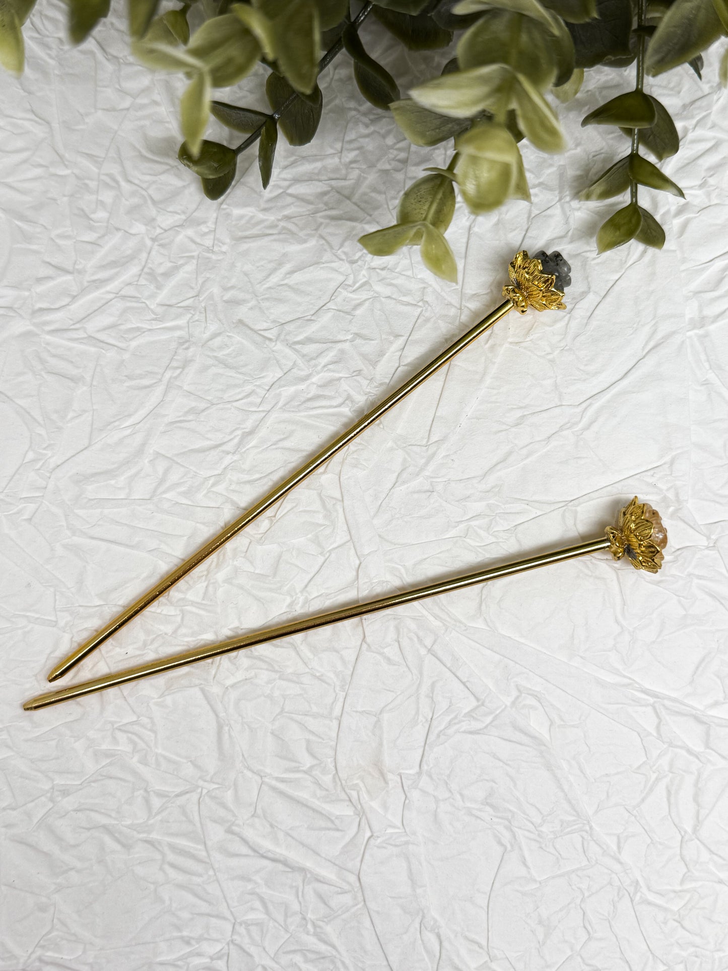 Haarnadeln mit Labradorit & Citrin Rosen | Gold