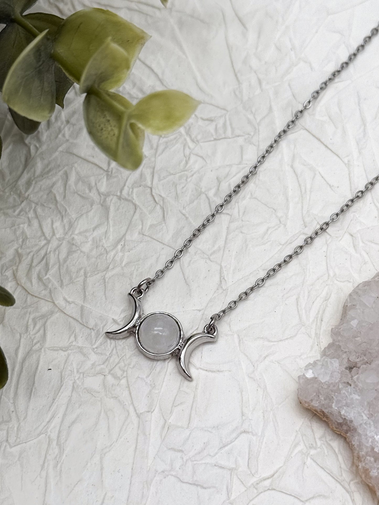 Mondphasen Wicca Kette | Bergkristall, Amethyst & Aventurin | Gold & Silber | Edelstahl