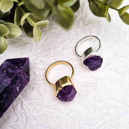 Amethyst Rohstein Ring | Gold und Silber | Größe 7