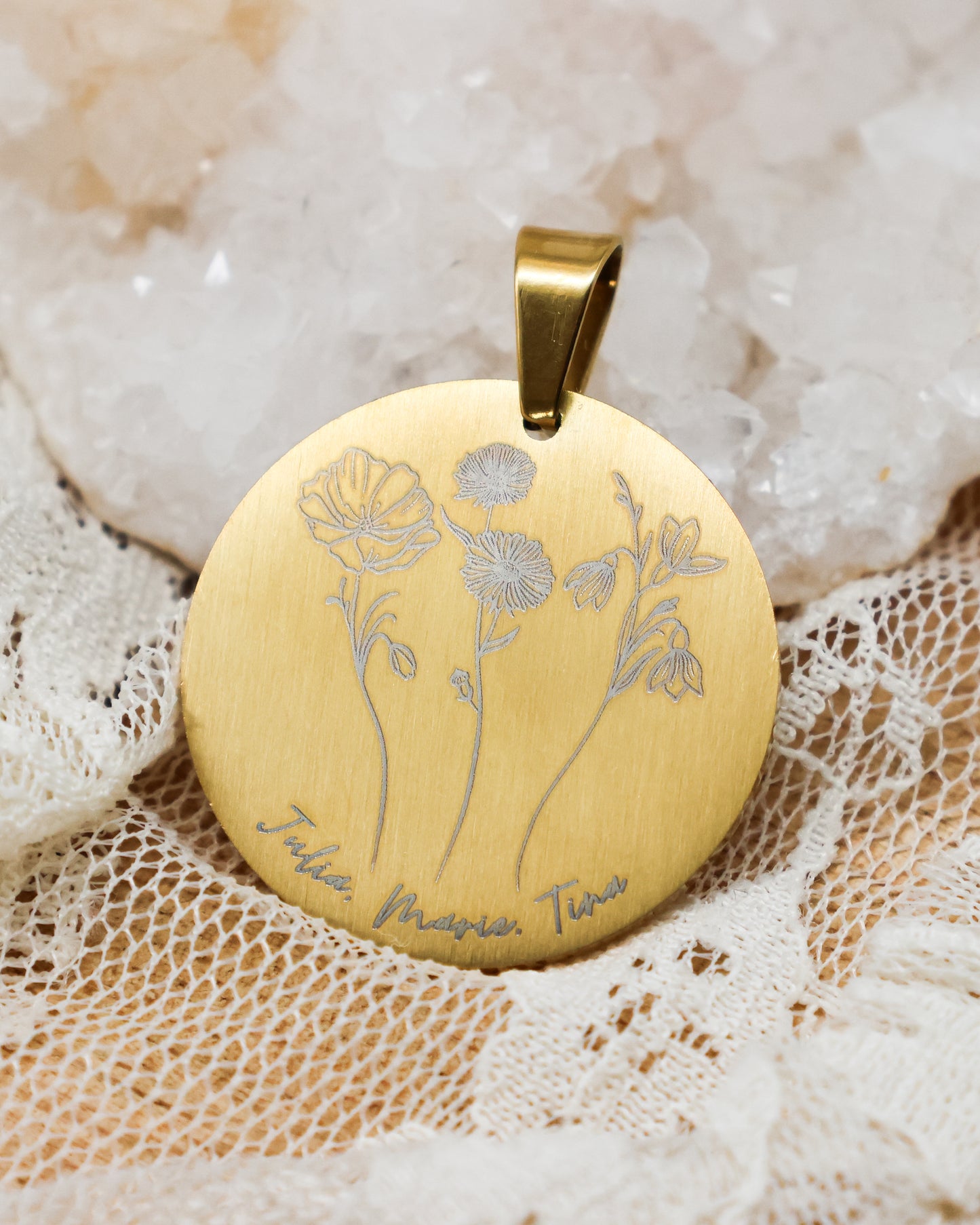 Gravur Geburtsblume Anhänger | Gold & Silber