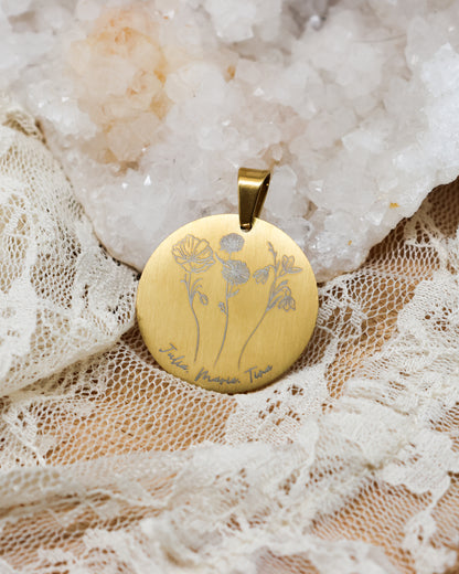 Gravur Geburtsblume Anhänger | Gold & Silber