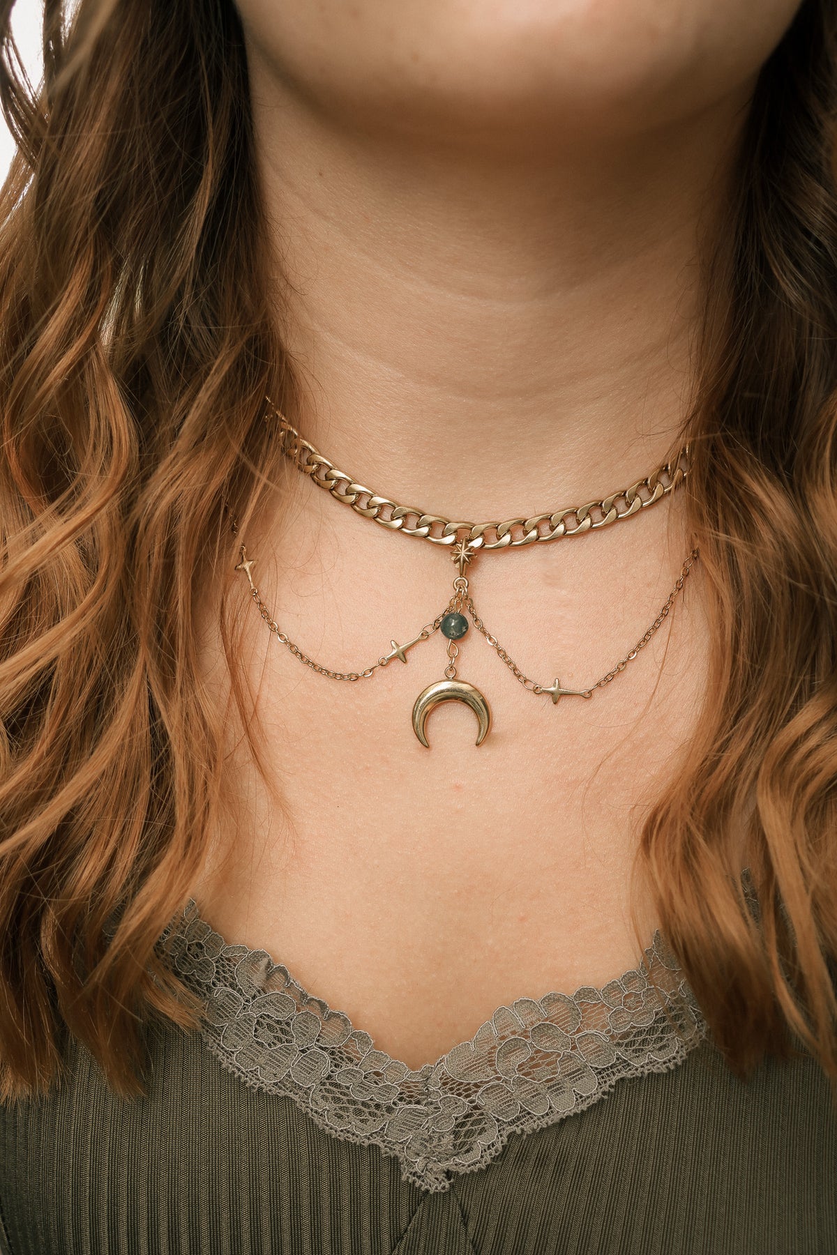 Moonlit Grove Moosachat-Kette | Gold und Silber | Edelstahl
