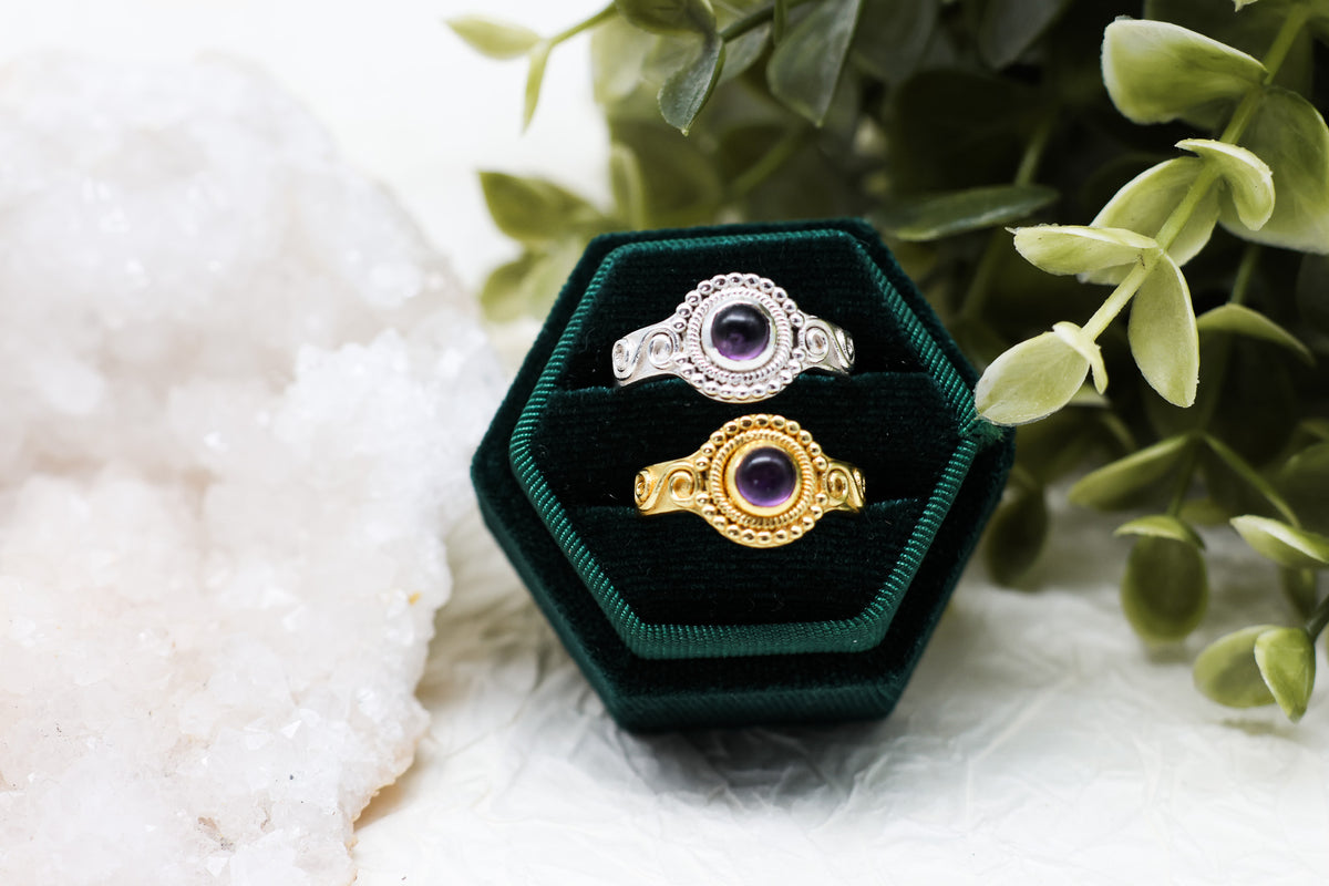 Sonnenstein - Amethyst Boho Ring | Gold & Silber | Größenverstellbar
