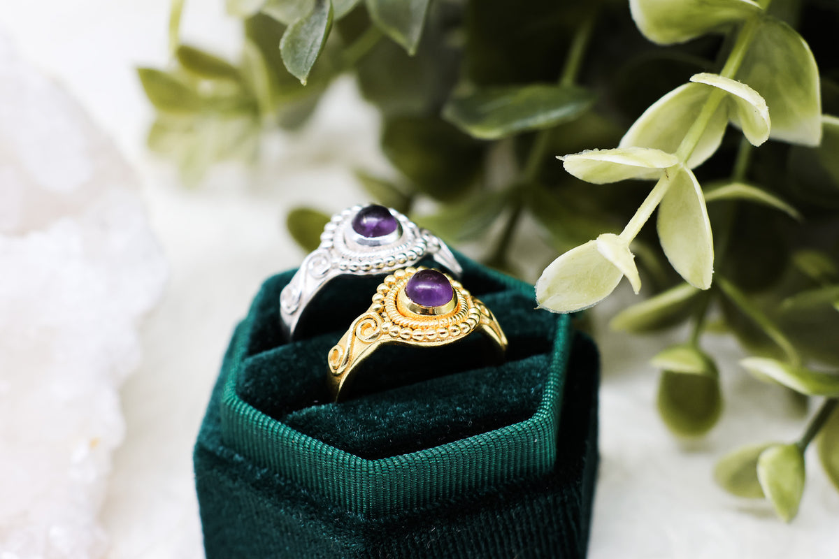 Sonnenstein - Amethyst Boho Ring | Gold & Silber | Größenverstellbar