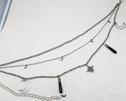 Taillengürtel Dark Crow mit Obsidian | Silber & Gold | Edelstahl