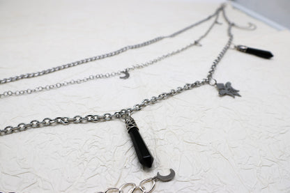 Taillengürtel Dark Crow mit Obsidian | Silber & Gold | Edelstahl