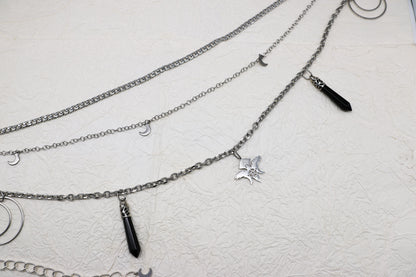 Taillengürtel Dark Crow mit Obsidian | Silber & Gold | Edelstahl