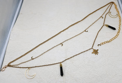 Taillengürtel Dark Crow mit Obsidian | Silber & Gold | Edelstahl
