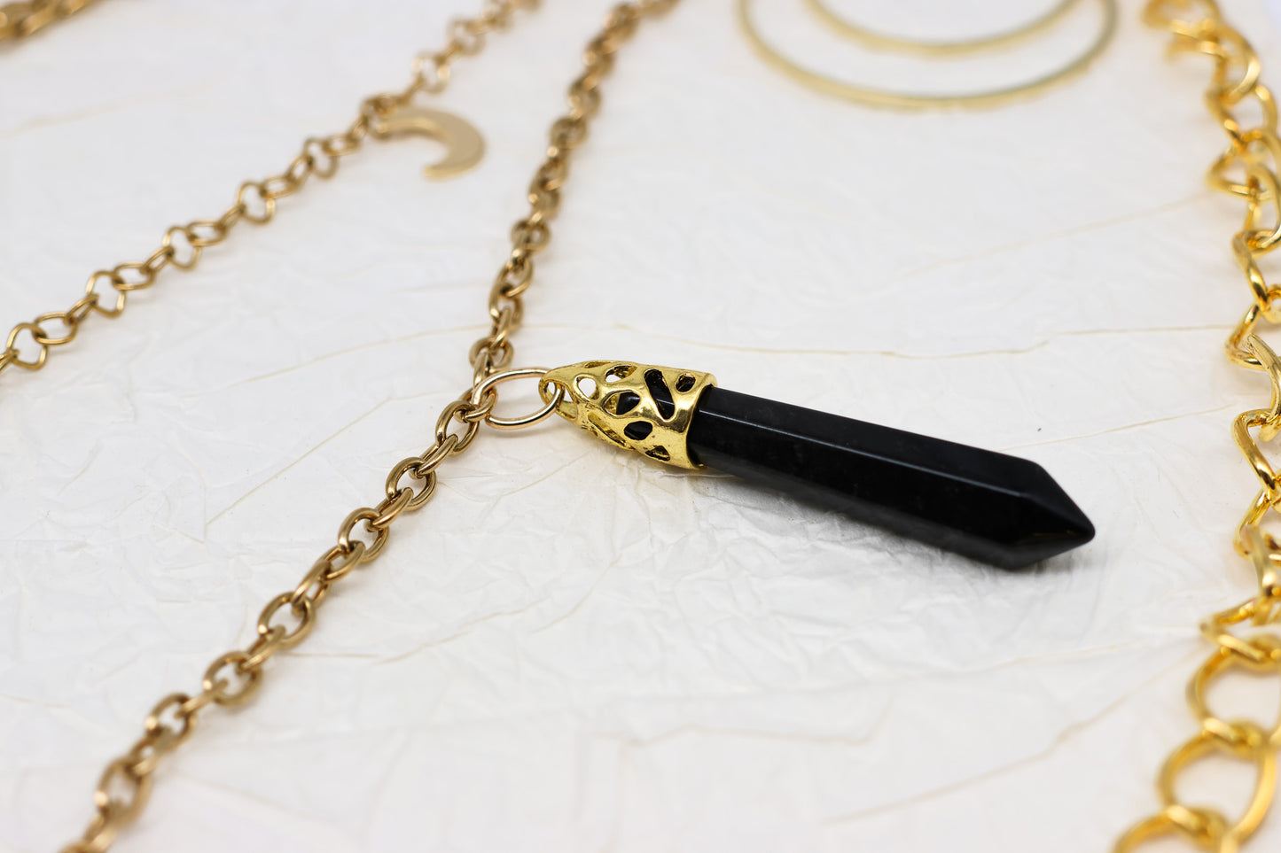 Taillengürtel Dark Crow mit Obsidian | Silber & Gold | Edelstahl
