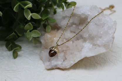 Eichel Tigerauge-Kette | Gold und Silber | Edelstahl