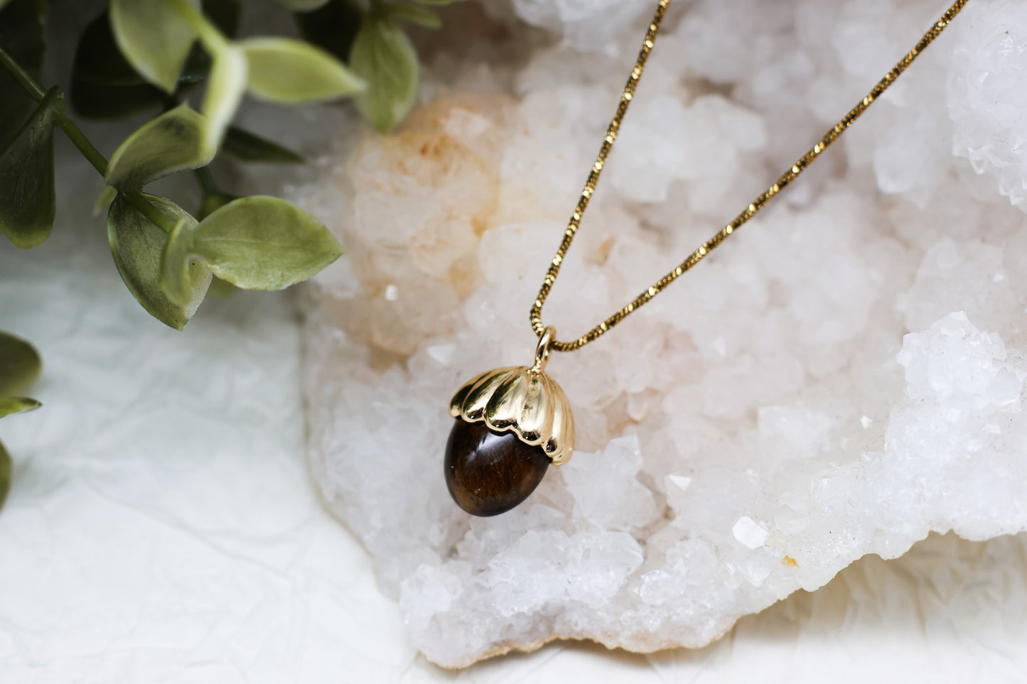 Eichel Tigerauge-Kette | Gold und Silber | Edelstahl