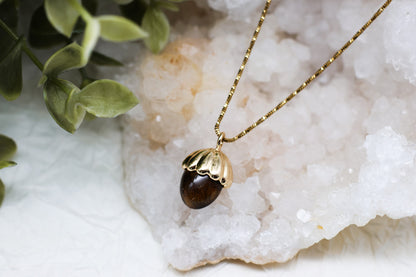 Eichel Tigerauge-Kette | Gold und Silber | Edelstahl