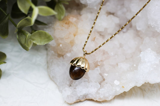 Eichel Tigerauge-Kette | Gold und Silber | Edelstahl