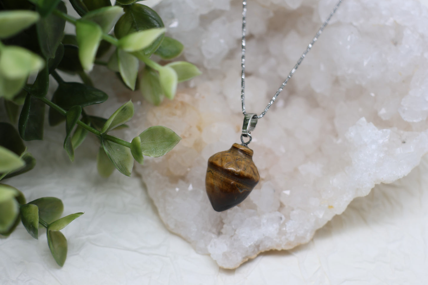 Eichel Tigerauge-Kette | Gold und Silber | Edelstahl