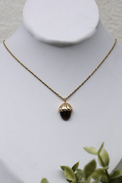 Eichel Tigerauge-Kette | Gold und Silber | Edelstahl
