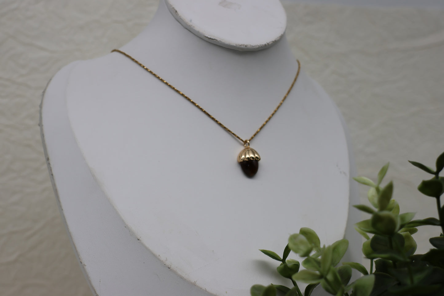 Eichel Tigerauge-Kette | Gold und Silber | Edelstahl