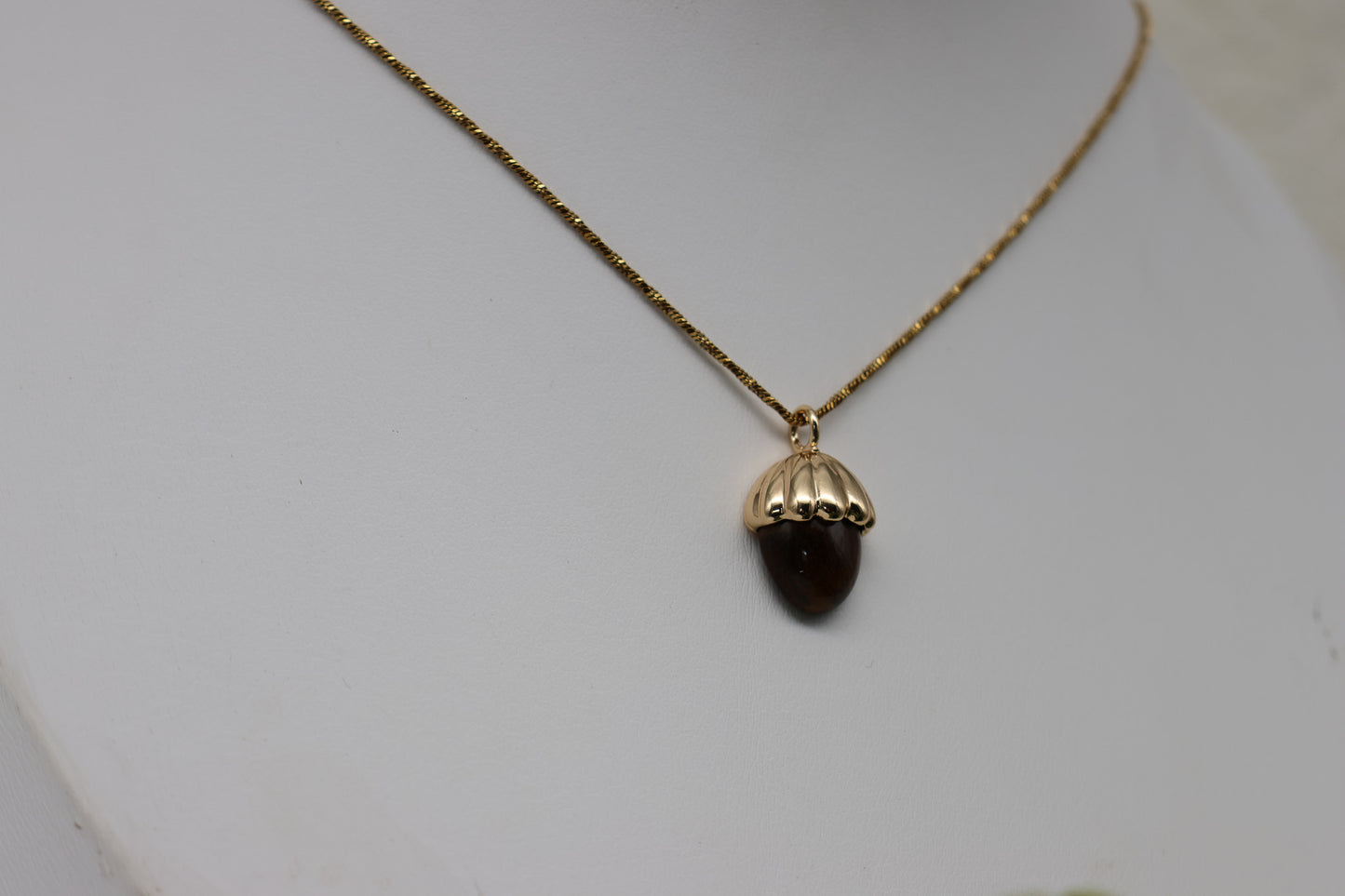 Eichel Tigerauge-Kette | Gold und Silber | Edelstahl