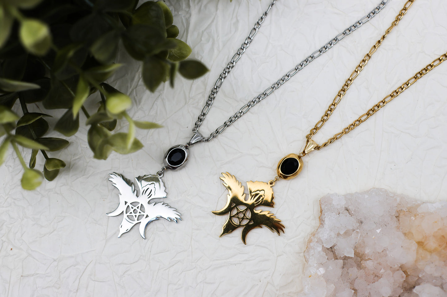 Crow Guardian Obsidian-Kette | Gold und Silber | Edelstahl