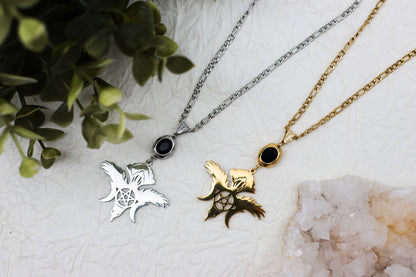 Crow Guardian Obsidian-Kette | Gold und Silber | Edelstahl
