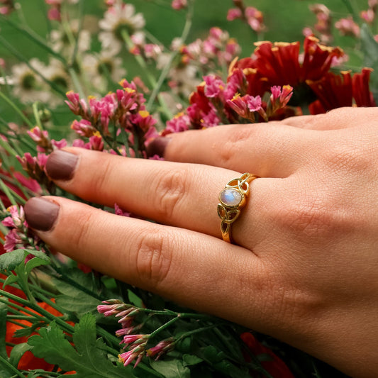 Witchknot Schutz Ring - Mondstein & Labradorit | Größenverstellbar