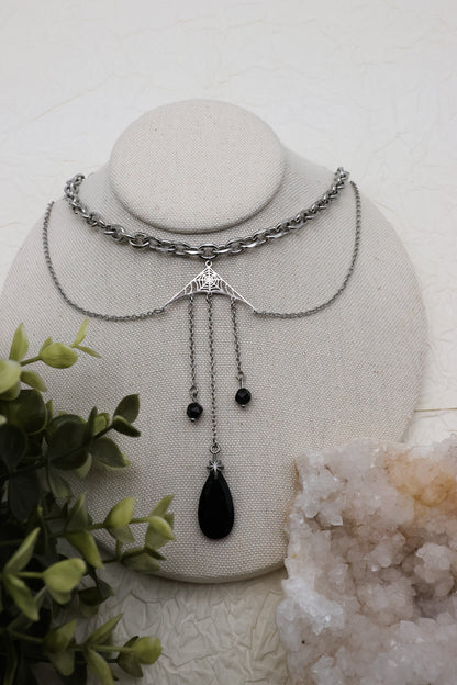 Widow’s Web Kette mit Obsidian | Gold & Silber | Edelstahl