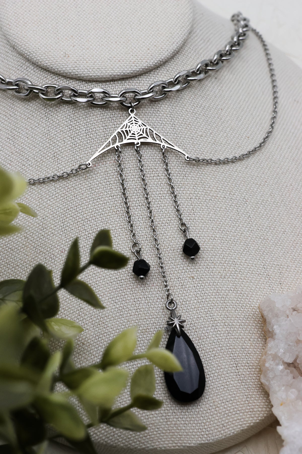 Widow’s Web Kette mit Obsidian | Gold & Silber | Edelstahl