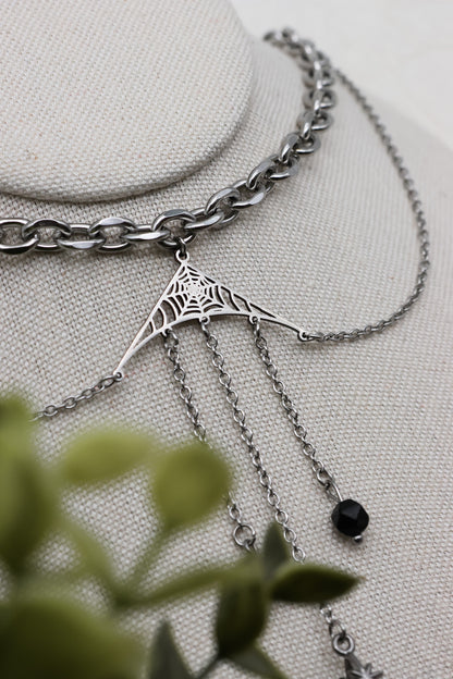 Widow’s Web Kette mit Obsidian | Gold & Silber | Edelstahl