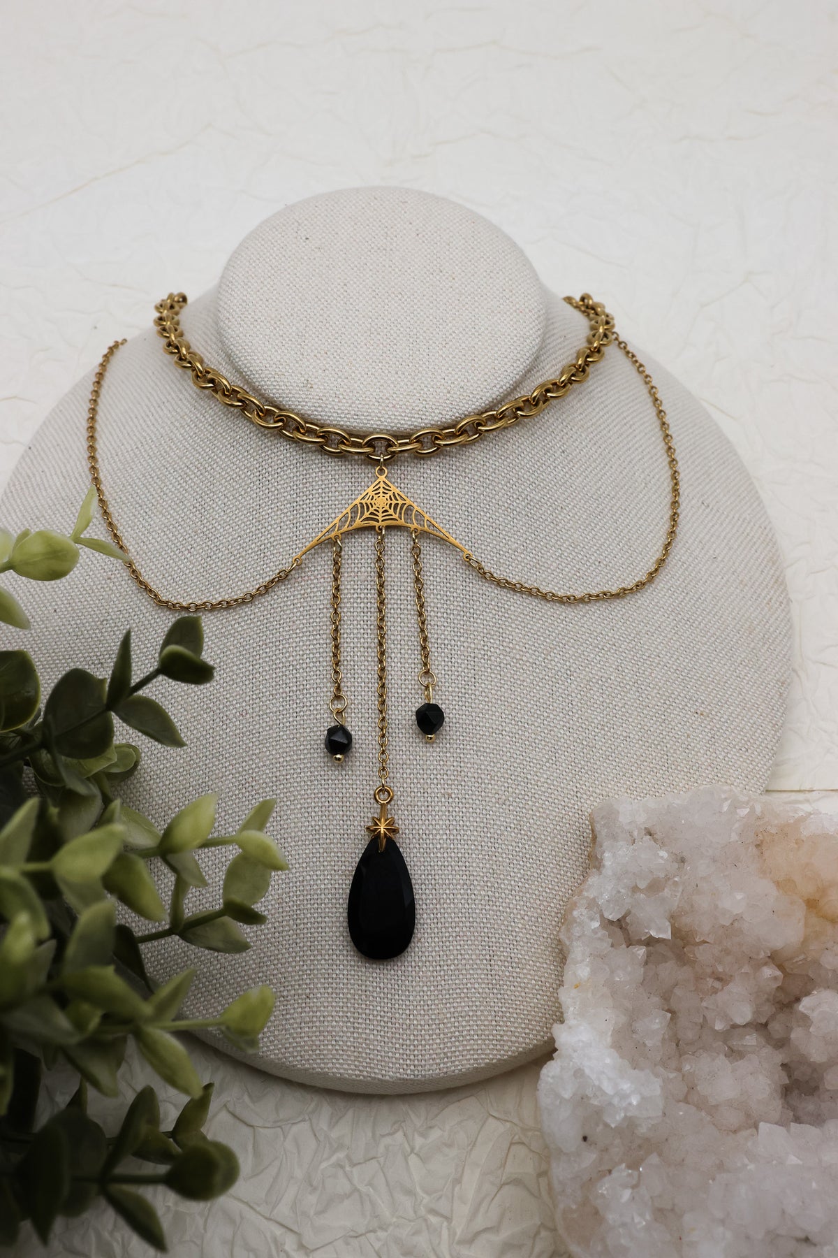 Widow’s Web Kette mit Obsidian | Gold & Silber | Edelstahl