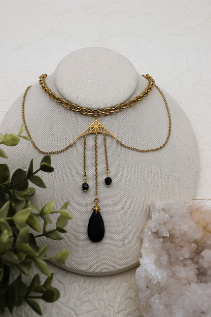 Widow’s Web Kette mit Obsidian | Gold & Silber | Edelstahl
