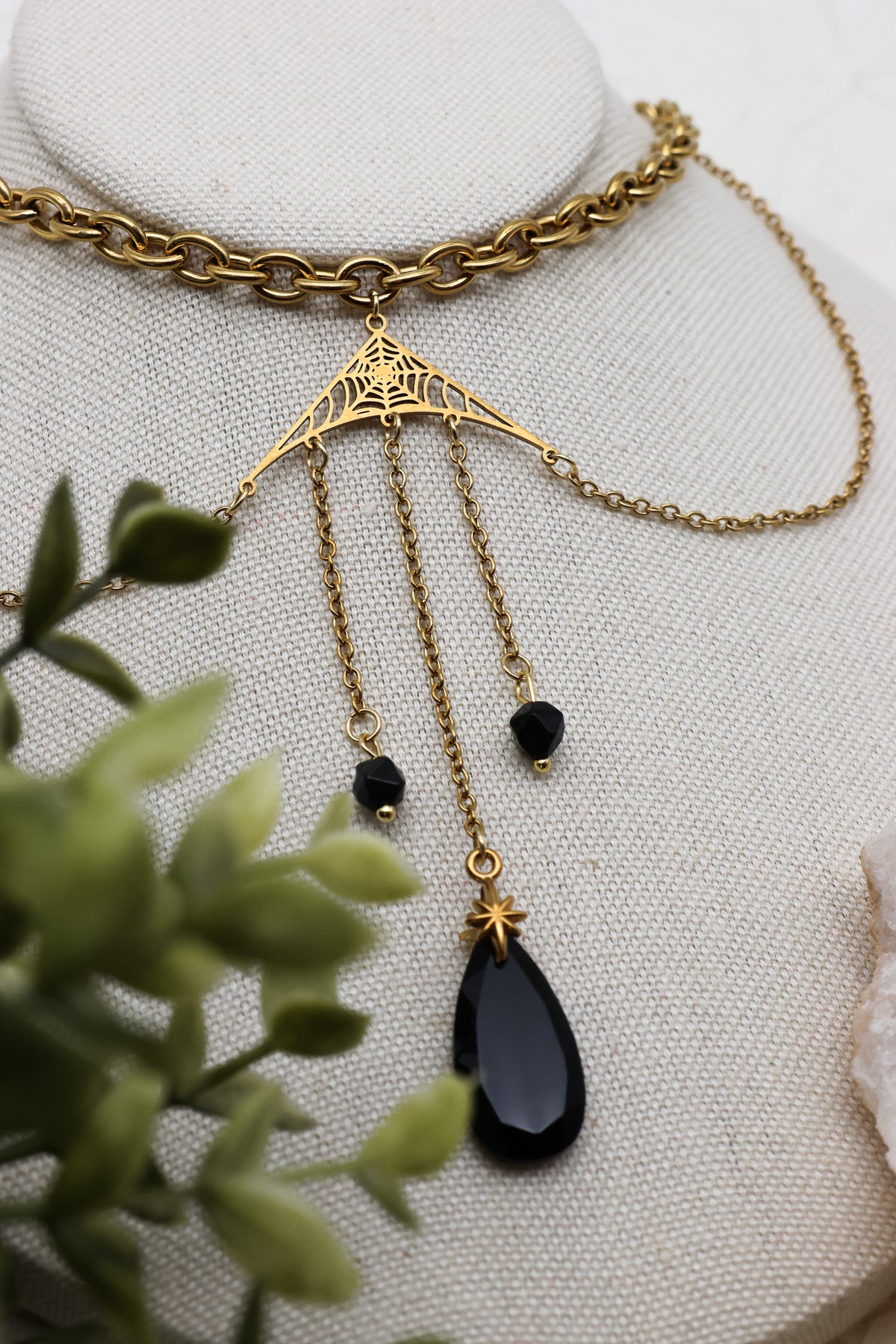 Widow’s Web Kette mit Obsidian | Gold & Silber | Edelstahl