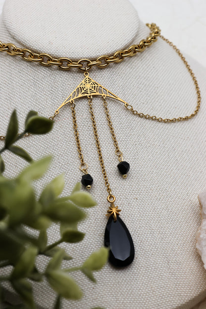 Widow’s Web Kette mit Obsidian | Gold & Silber | Edelstahl