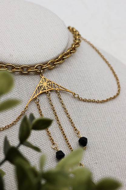 Widow’s Web Kette mit Obsidian | Gold & Silber | Edelstahl