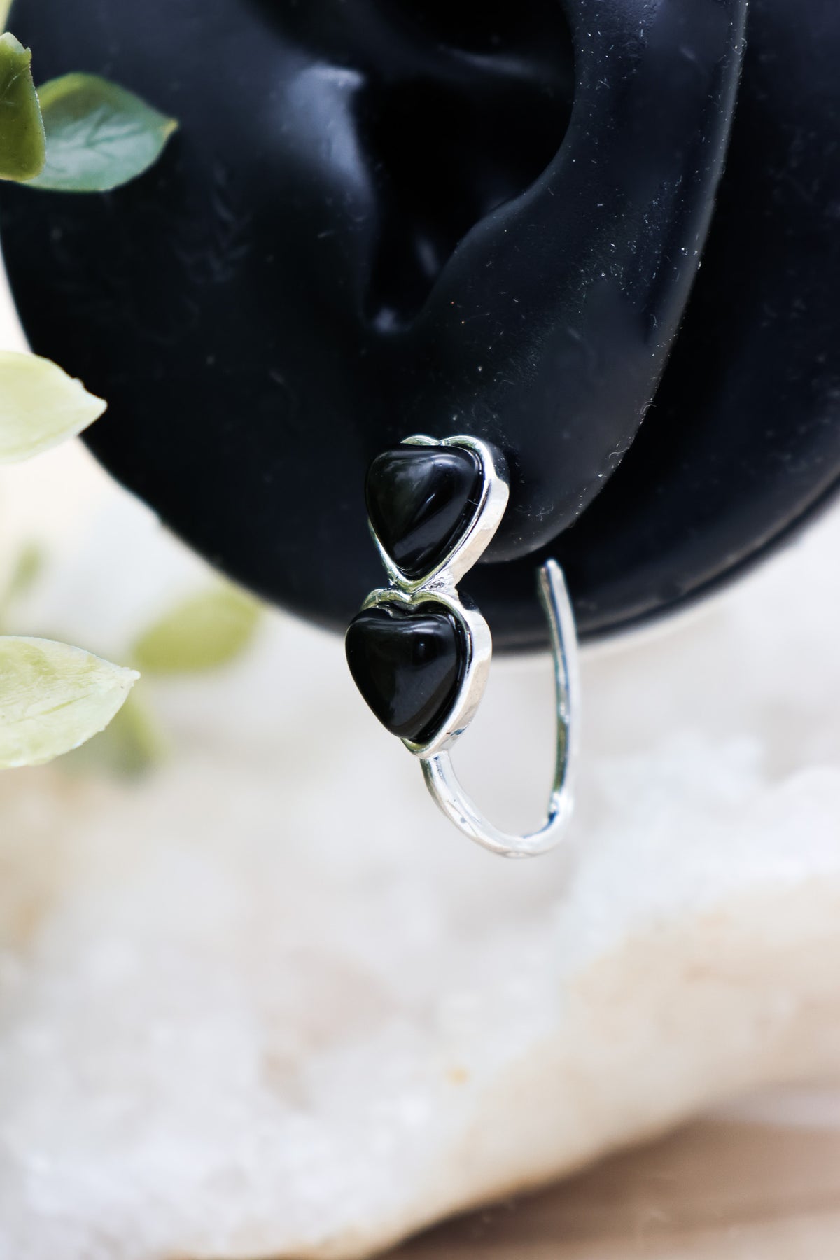 Baby Witch Herz Obsidian & Bergkristall Ohrstecker | Gold & Silber | Edelstahl