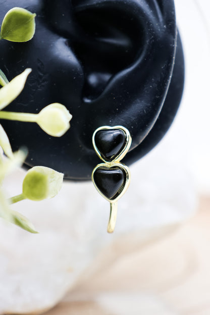 Baby Witch Herz Obsidian & Bergkristall Ohrstecker | Gold & Silber | Edelstahl