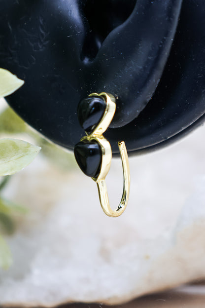 Baby Witch Herz Obsidian & Bergkristall Ohrstecker | Gold & Silber | Edelstahl
