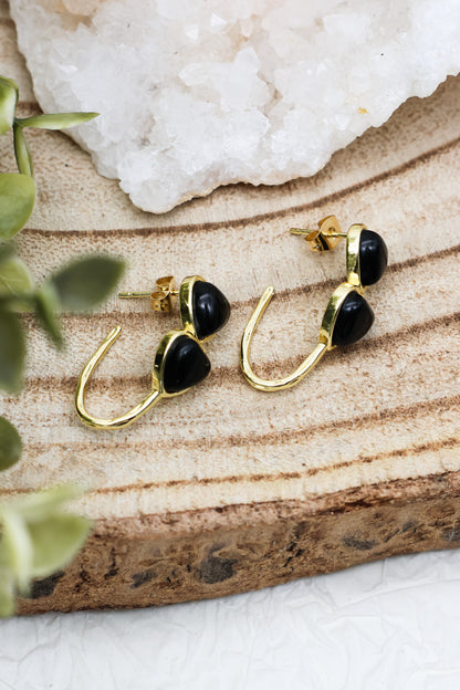 Baby Witch Herz Obsidian & Bergkristall Ohrstecker | Gold & Silber | Edelstahl