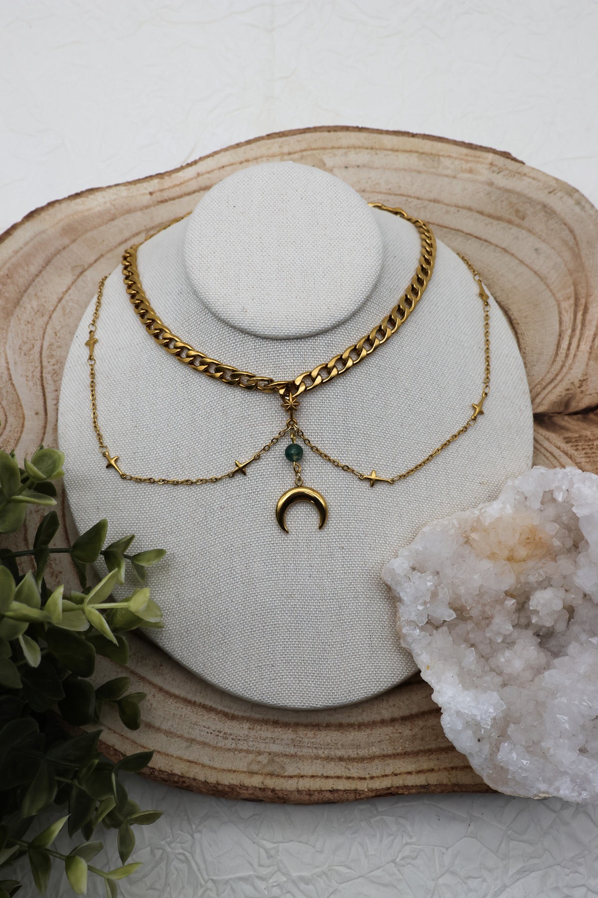 Moonlit Grove Moosachat-Kette | Gold und Silber | Edelstahl