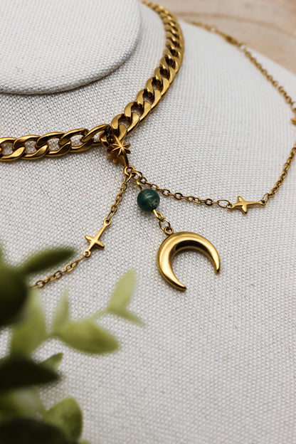 Moonlit Grove Moosachat-Kette | Gold und Silber | Edelstahl