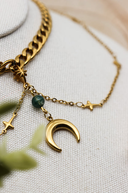 Moonlit Grove Moosachat-Kette | Gold und Silber | Edelstahl