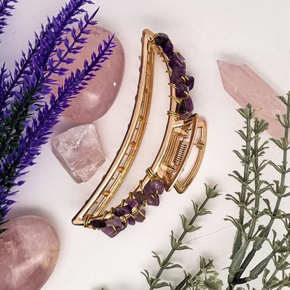 Mond-Haarklammer in Gold mit Edelsteinen