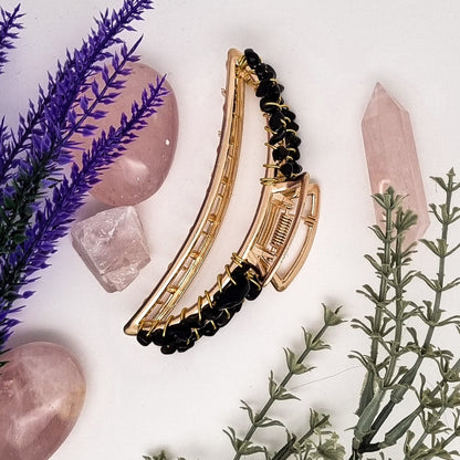 Mond-Haarklammer in Gold mit Edelsteinen