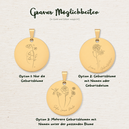 Gravur Geburtsblume Anhänger | Gold & Silber