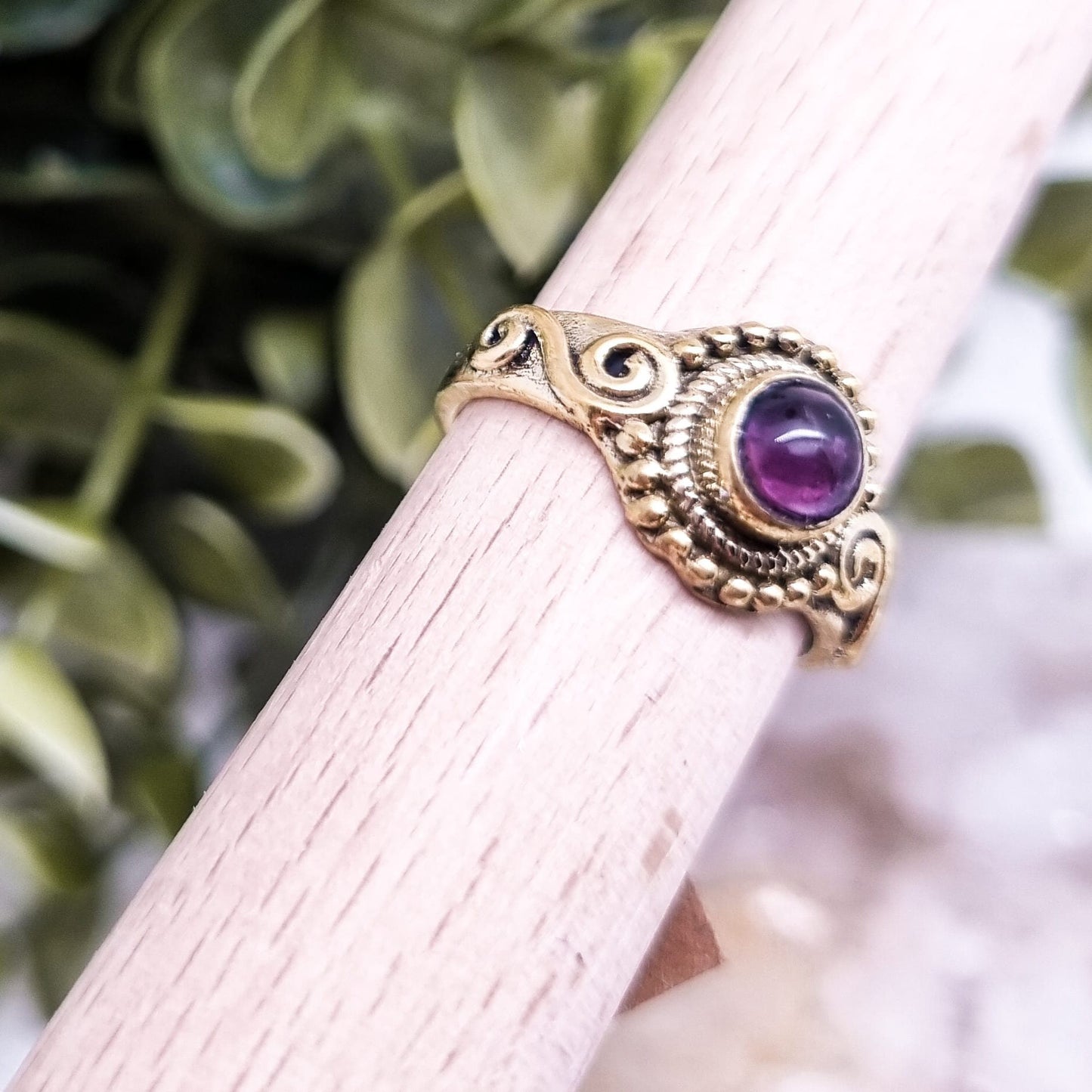 Granat - Amethyst Boho Ring | Gold & Silber | Gr. 7-8